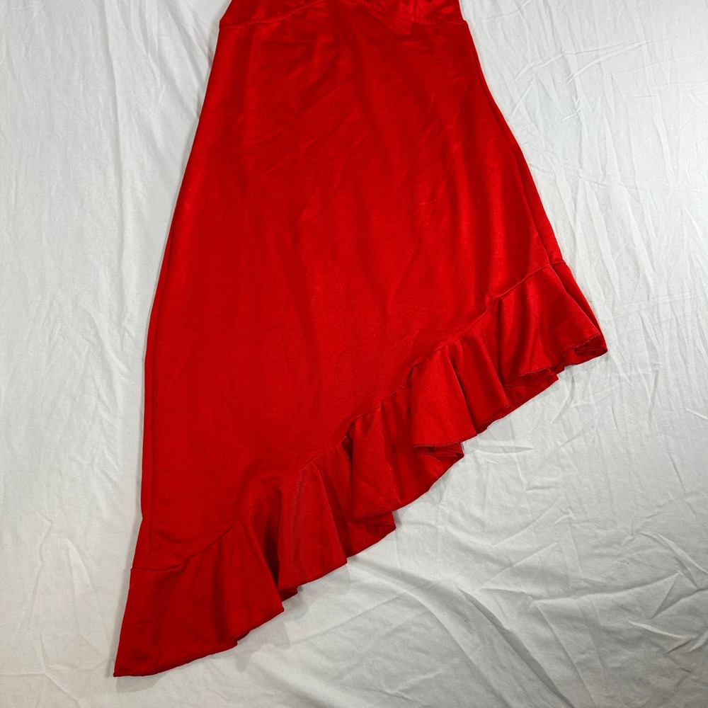 Electric Lingerie Vintage Y2K Red Asymmetrical Ruffle Hem Night Gown Slip OSFA - Picture 3 of 10